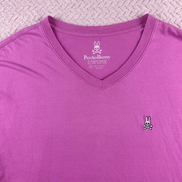Psycho Bunny Pink Mens 3XL Classic V-Neck T-shirt Plum Ice Purple Robert Godley - Picture 3 of 11